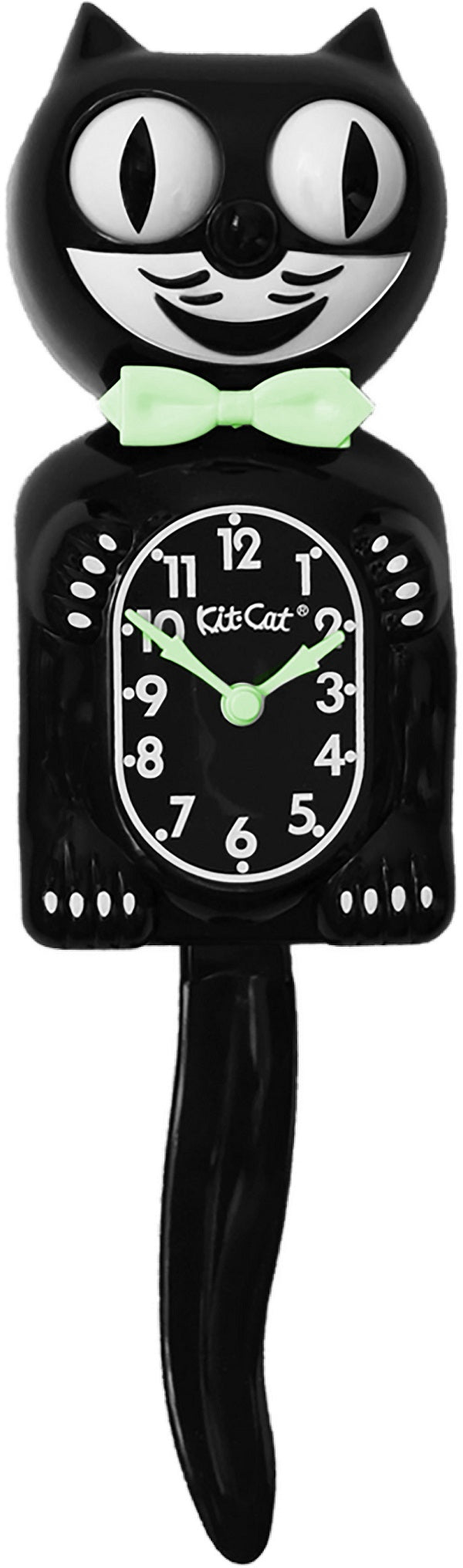 Classic Vintage Retro Kit-Cat Klock 15 1/2" Black Glow In Dark Clock Rolling Boy