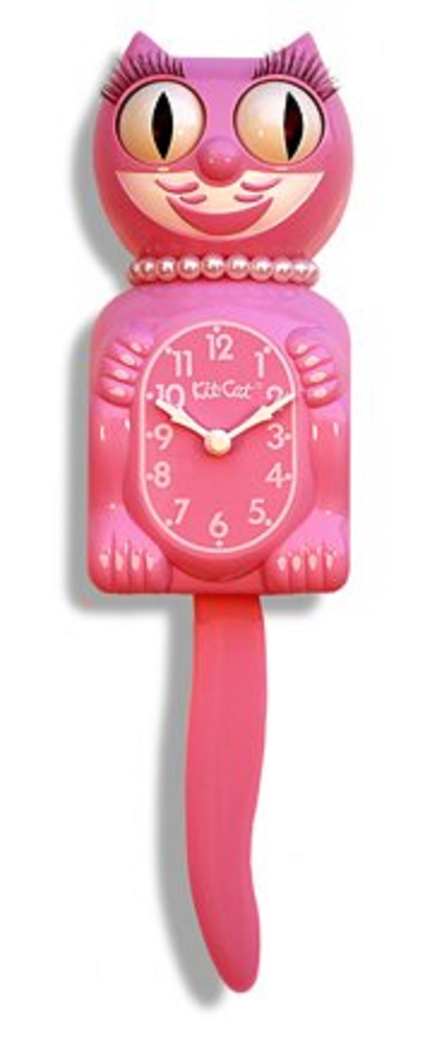 Classic Vintage Retro Kit-Cat Klock 15 1/2" Strawberry Pink Lady Clock Rolling