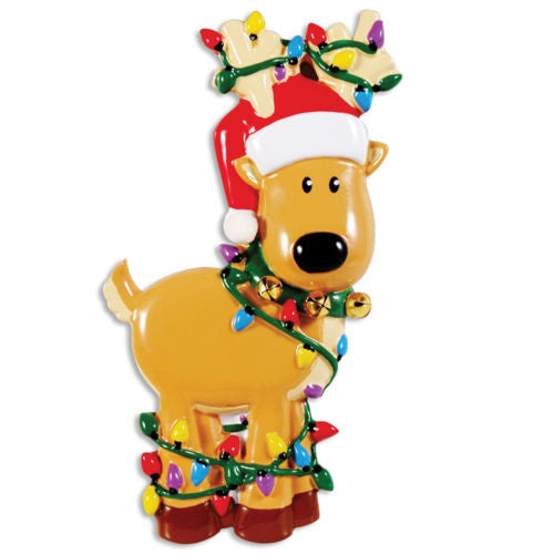 DEER TANGLED IN LIGHT Personalized Christmas Tree Ornament Xmas Noel