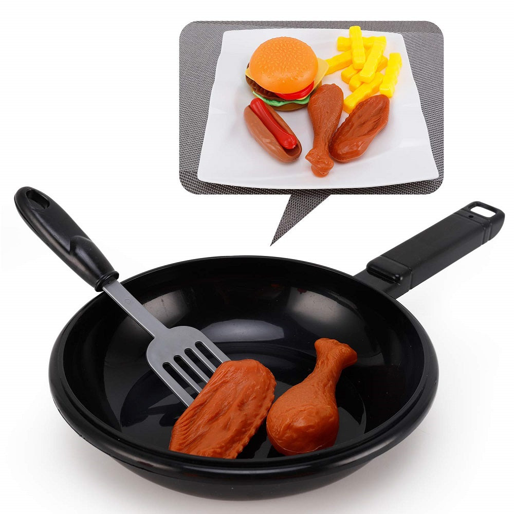 25 Piece Fast Food Playset Cooking Pan Spatula Cheeseburger Hotdog