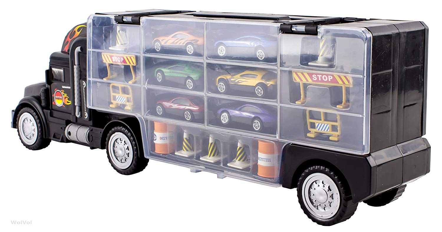 Toy Truck Transport Car Carrier Include 6 Cars 28 Toy Car Slots