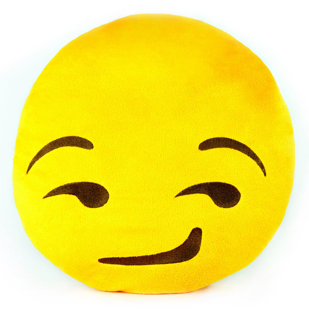 SMIRKING FACE EMOTICON PLUSH PILLOW, 12" INCHES